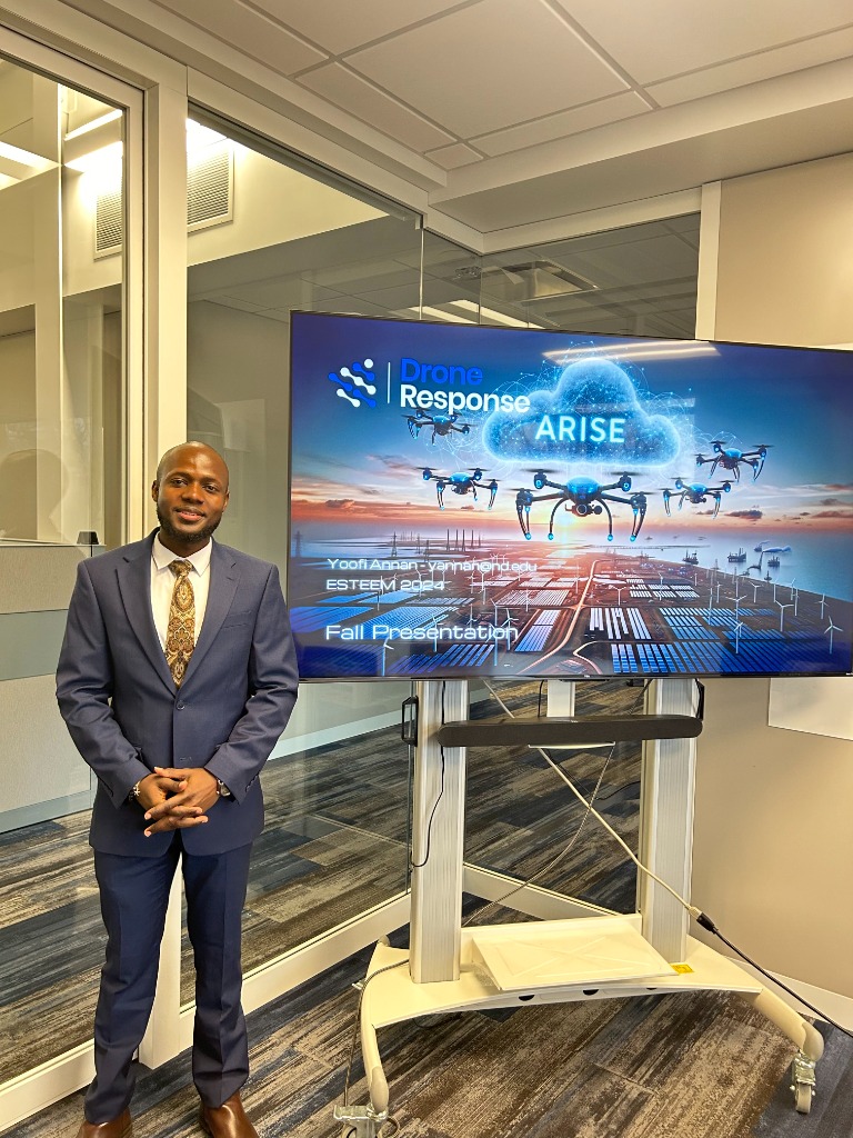 Yoofi Annan presenting Drone Response AI to stakeholders